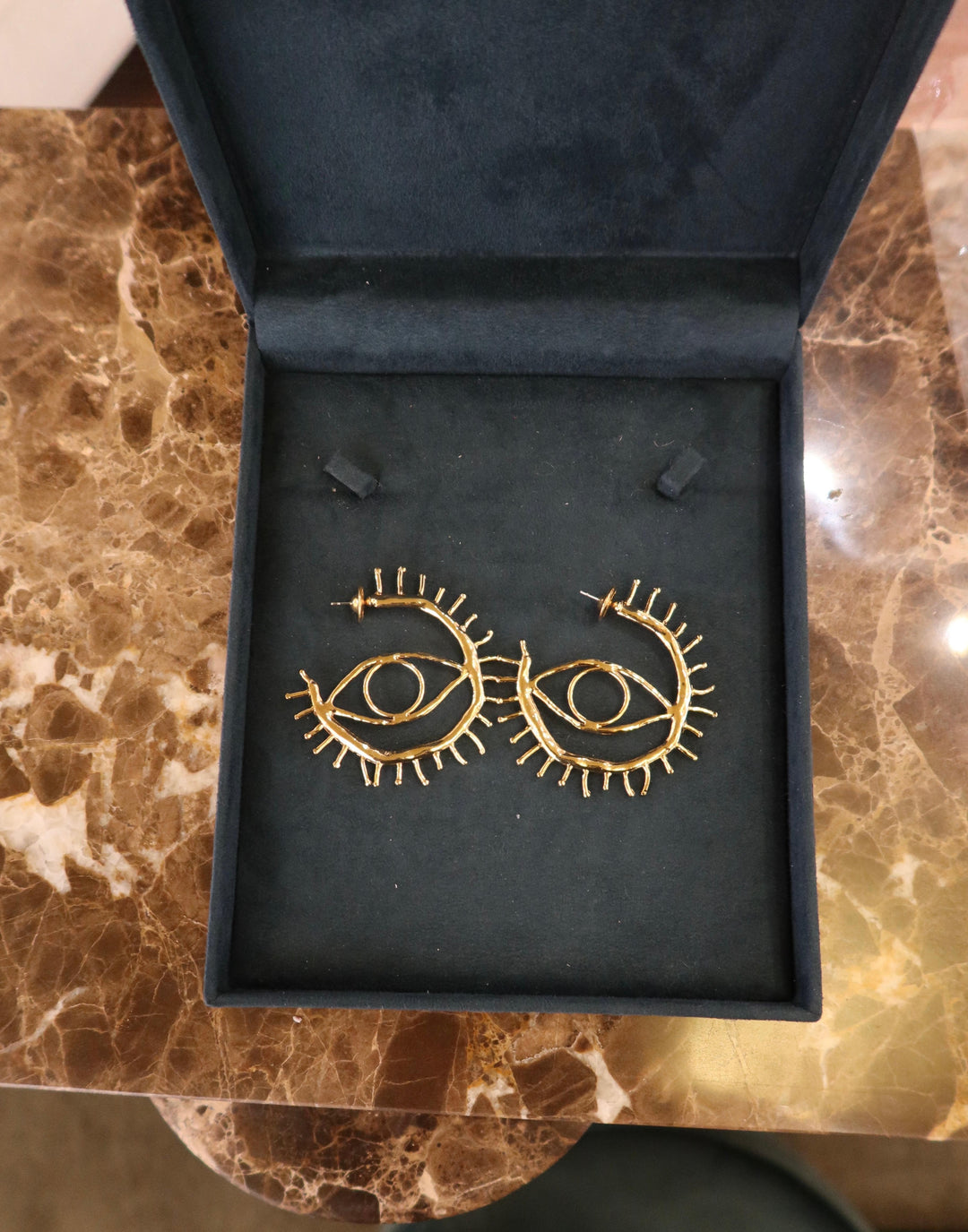 GOLD HOOP EARRINGS WITH EVIL EYE