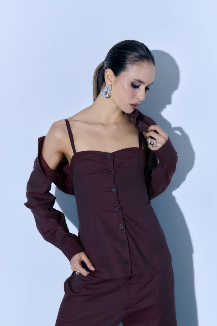 Anna Shirt Set in Wine