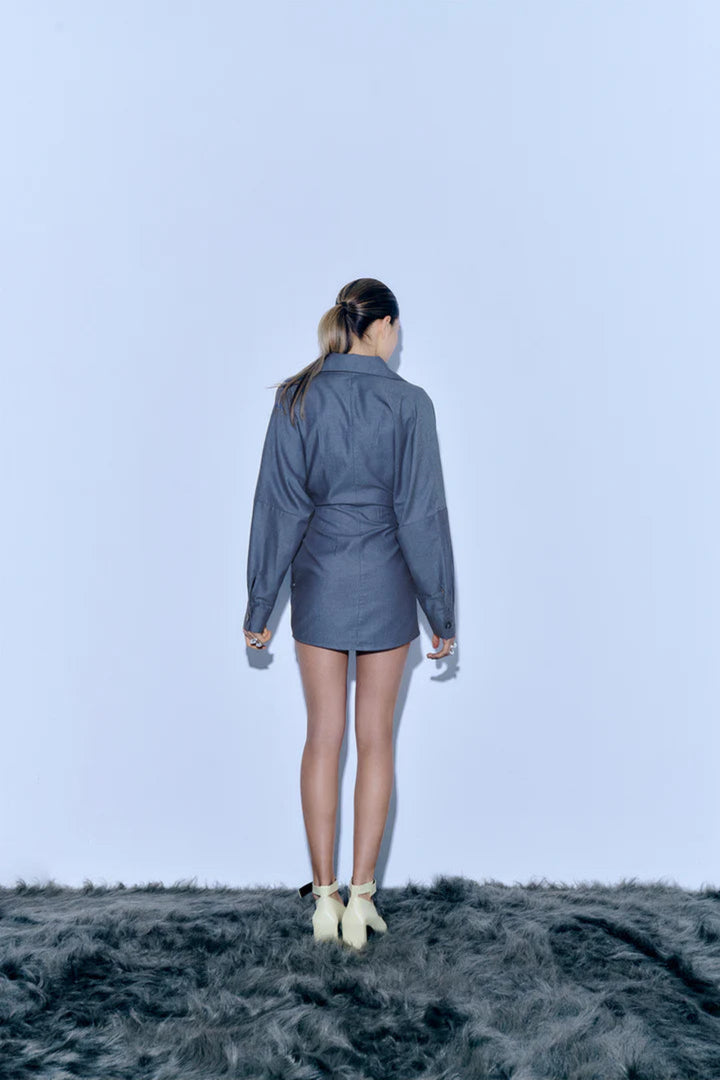 Abito kimono drappeggiato in denim blu