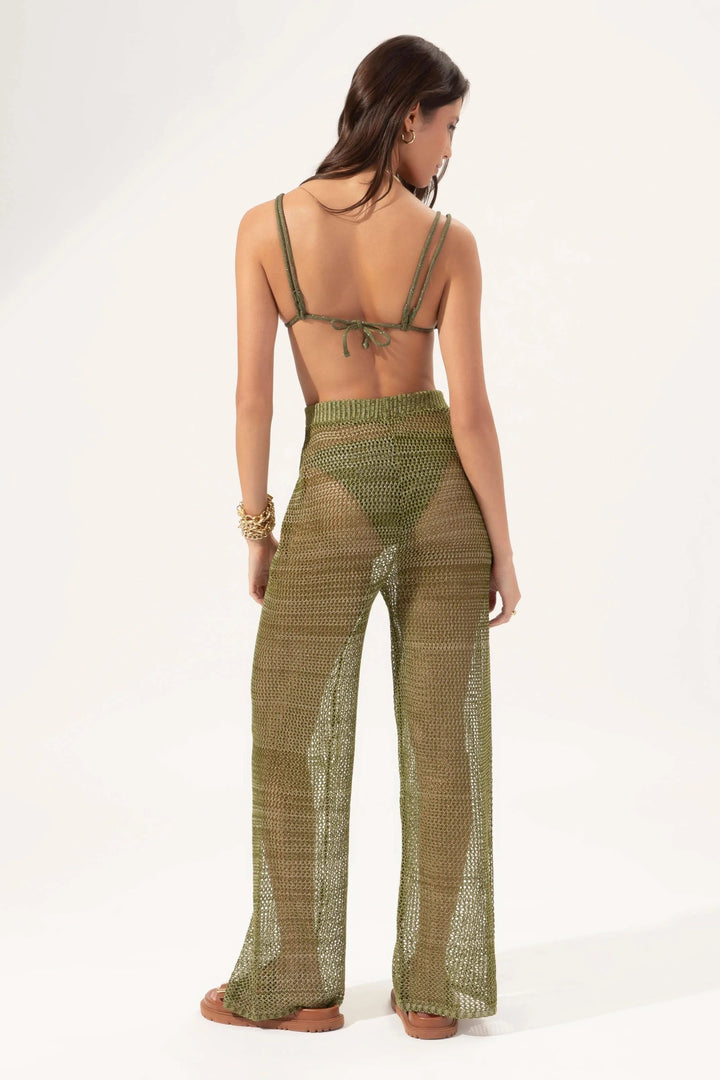 Pantaloni in maglia di pizzo pistacchio