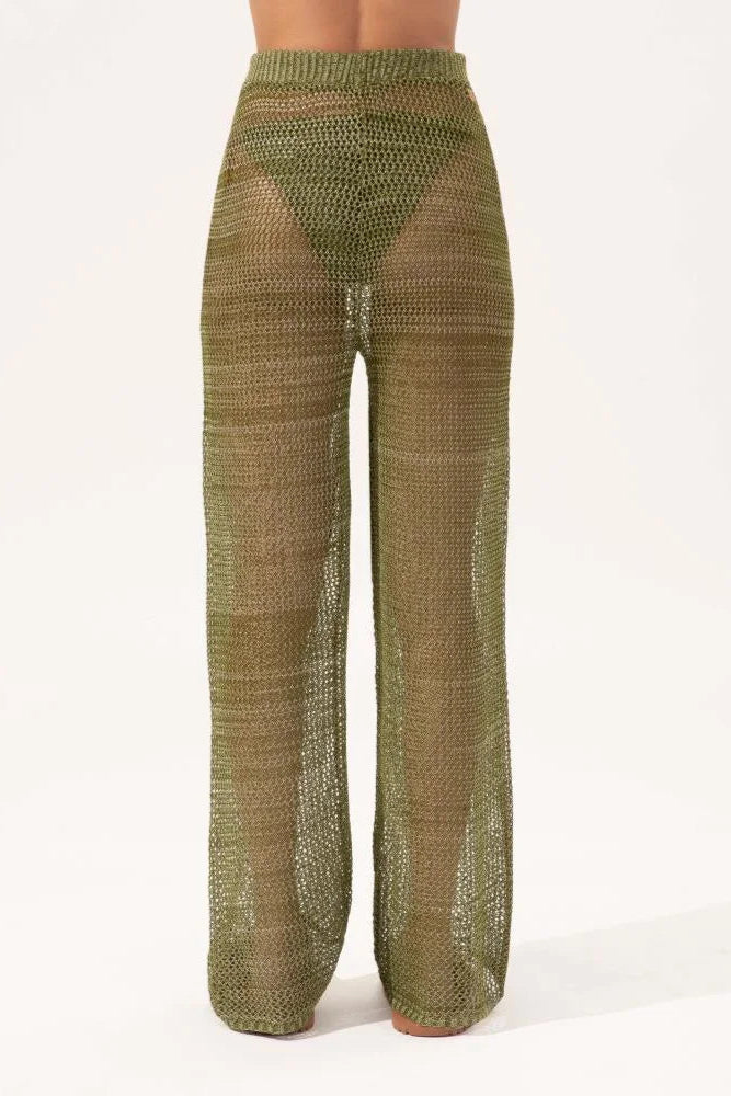 Pantaloni in maglia di pizzo pistacchio