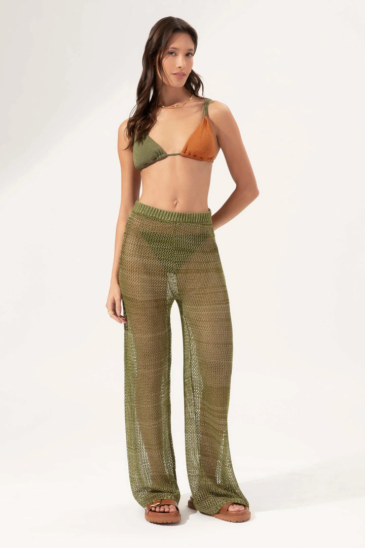 Pantaloni in maglia di pizzo pistacchio