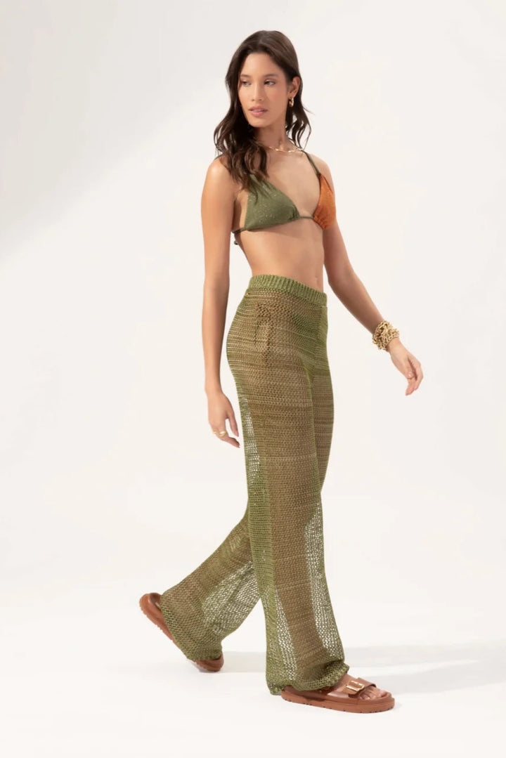 Pantaloni in maglia di pizzo pistacchio