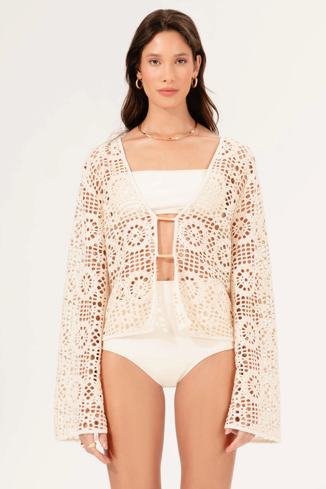 white crochet cover-up