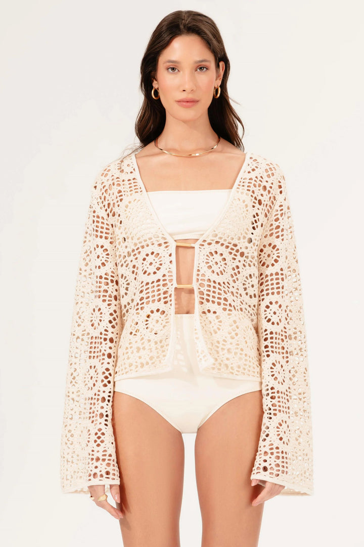 white crochet cover-up