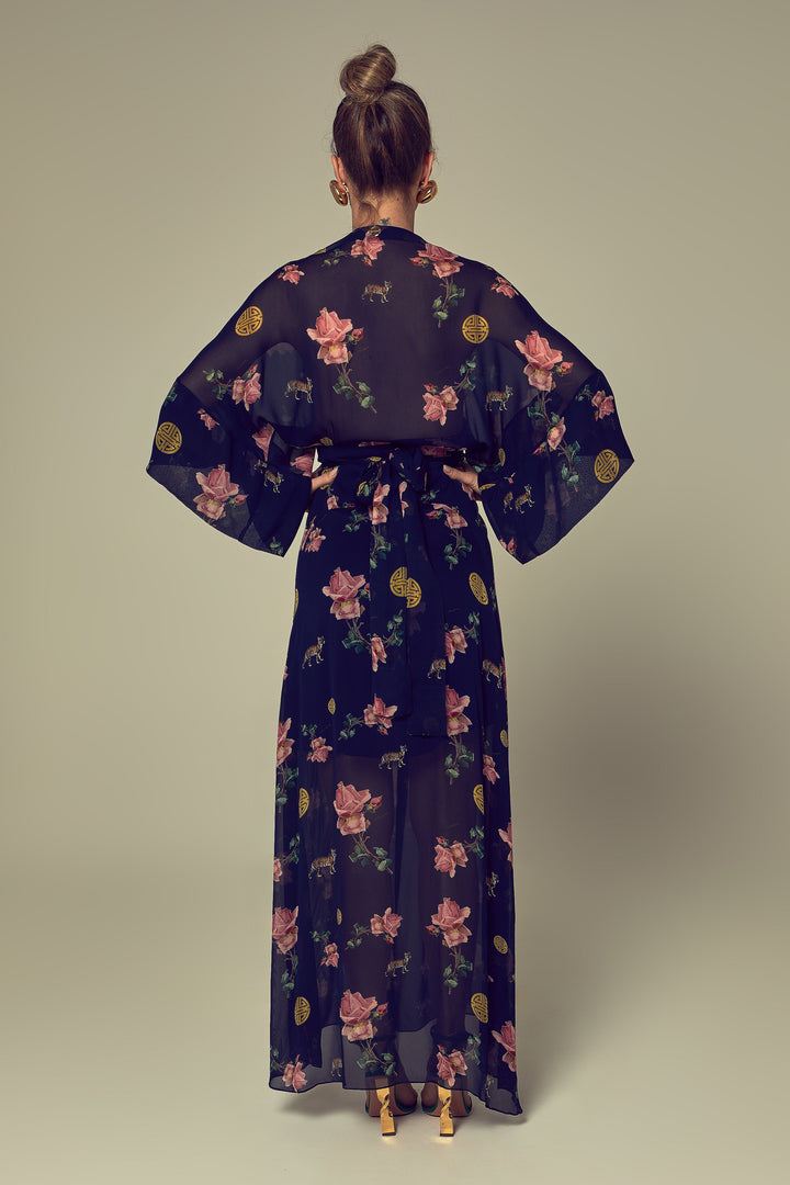 Abito Kimono Izadora Blu Navy e Rose
