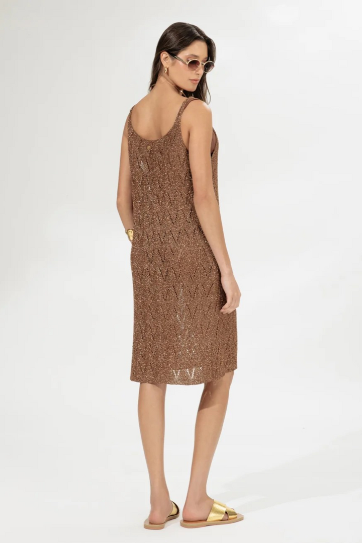 Short Lurex Knit Dress - Caramel
