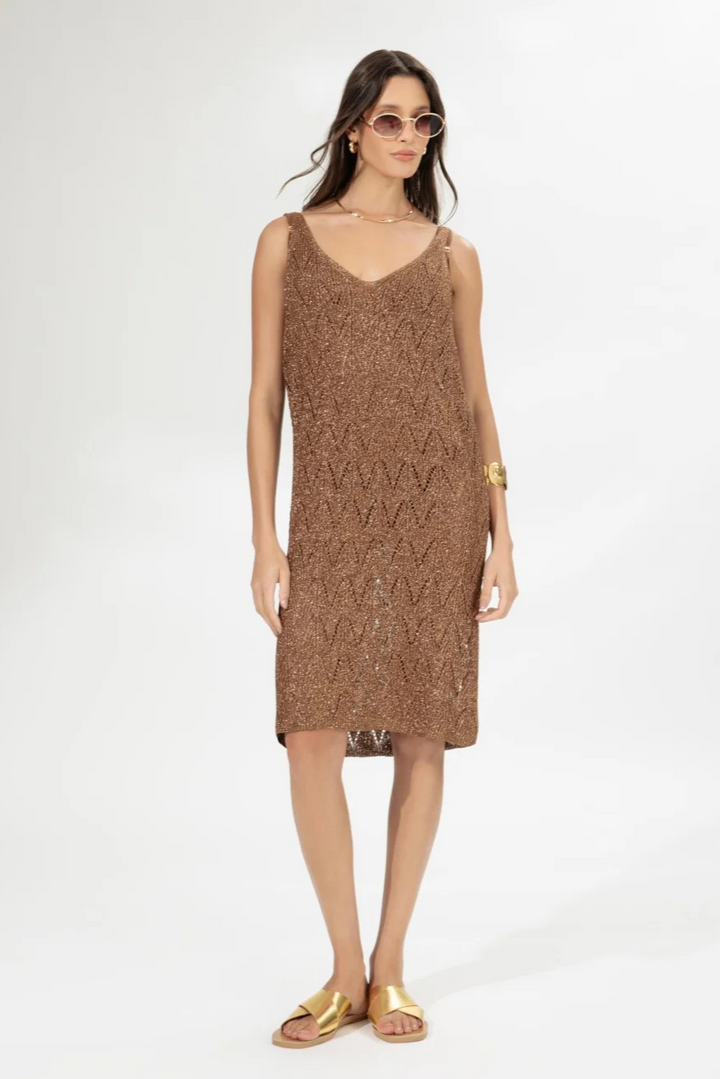 Short Lurex Knit Dress - Caramel