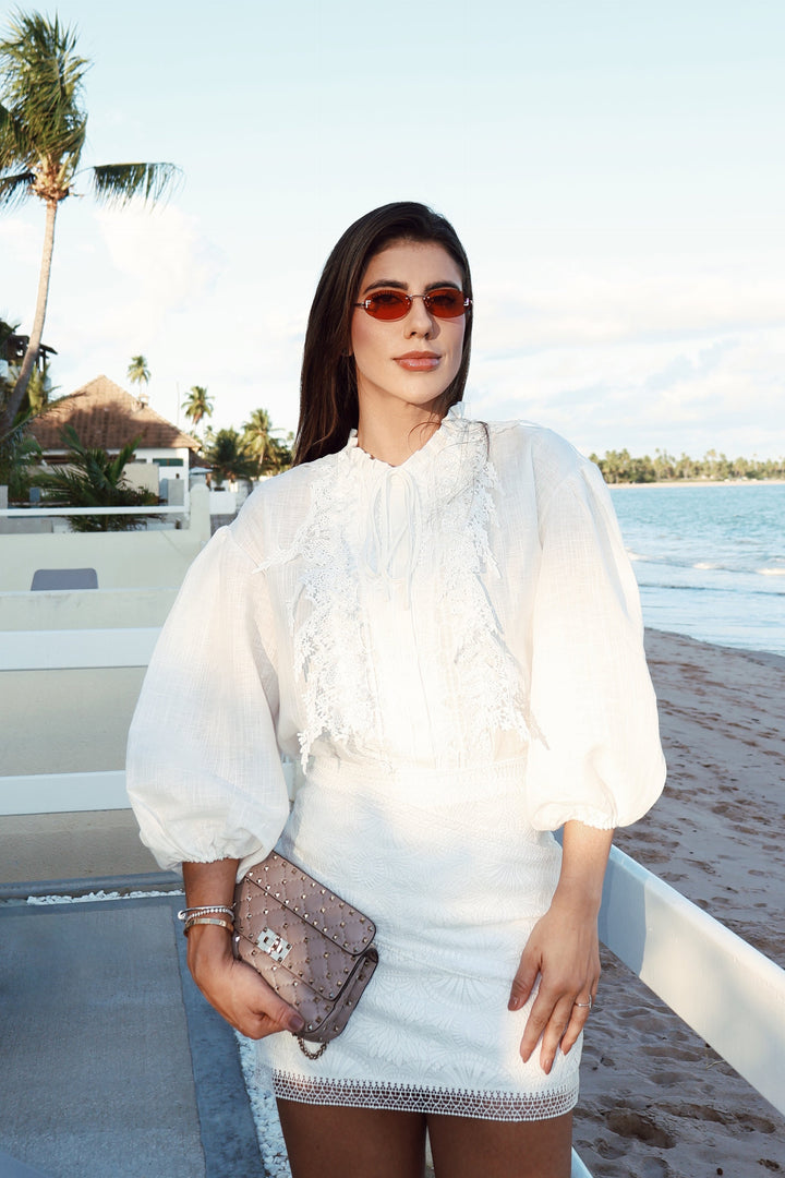 Camicia in lino a maniche lunghe avorio