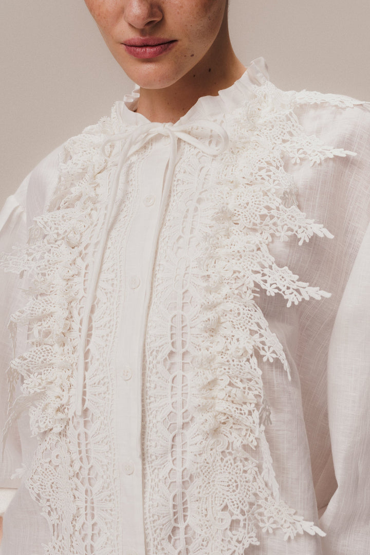 Camicia in lino a maniche lunghe avorio