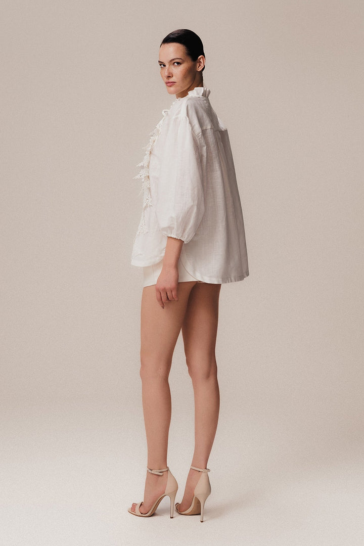 Camicia in lino a maniche lunghe avorio