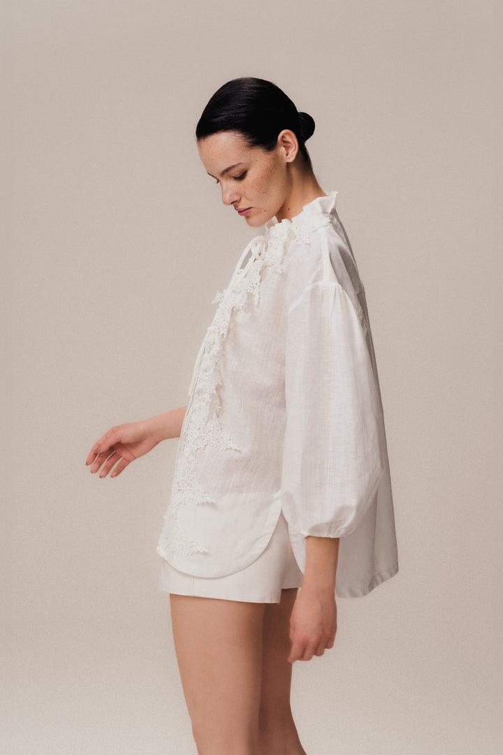 Camicia in lino a maniche lunghe avorio