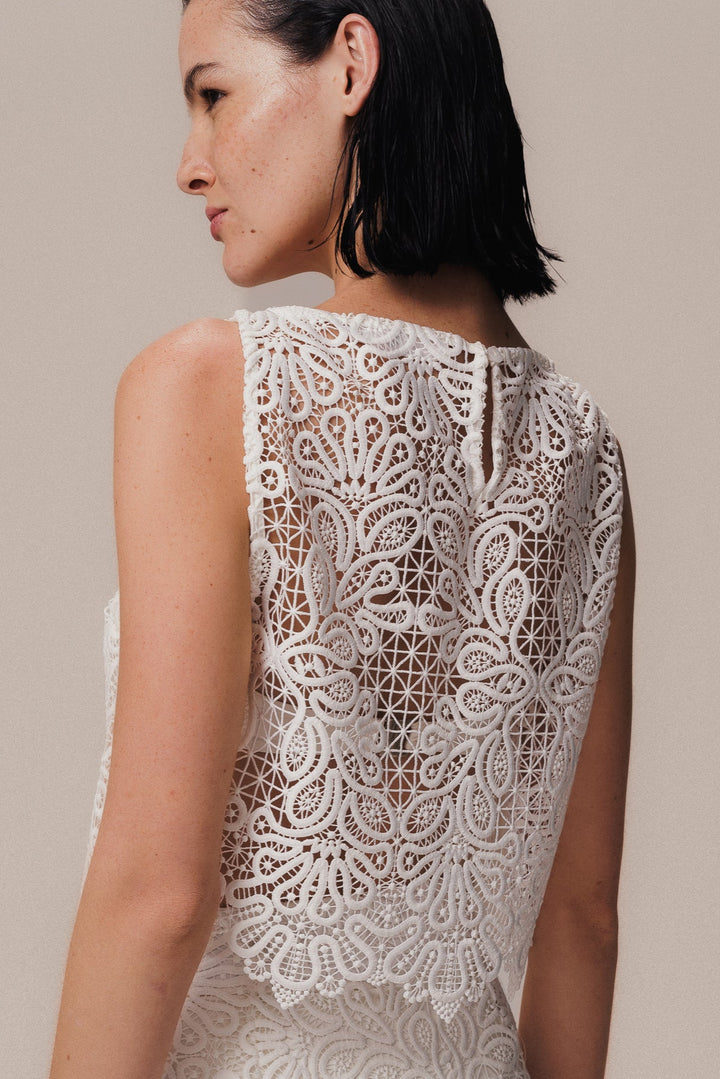 Top blusa in pizzo bianco
