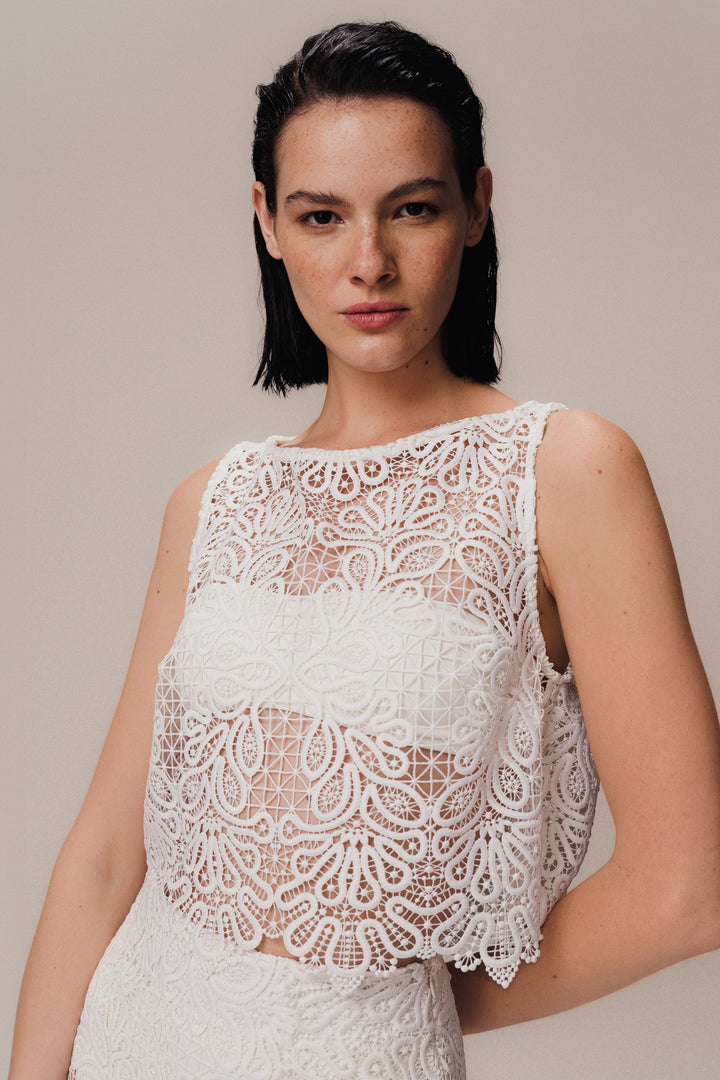 Top blusa in pizzo bianco