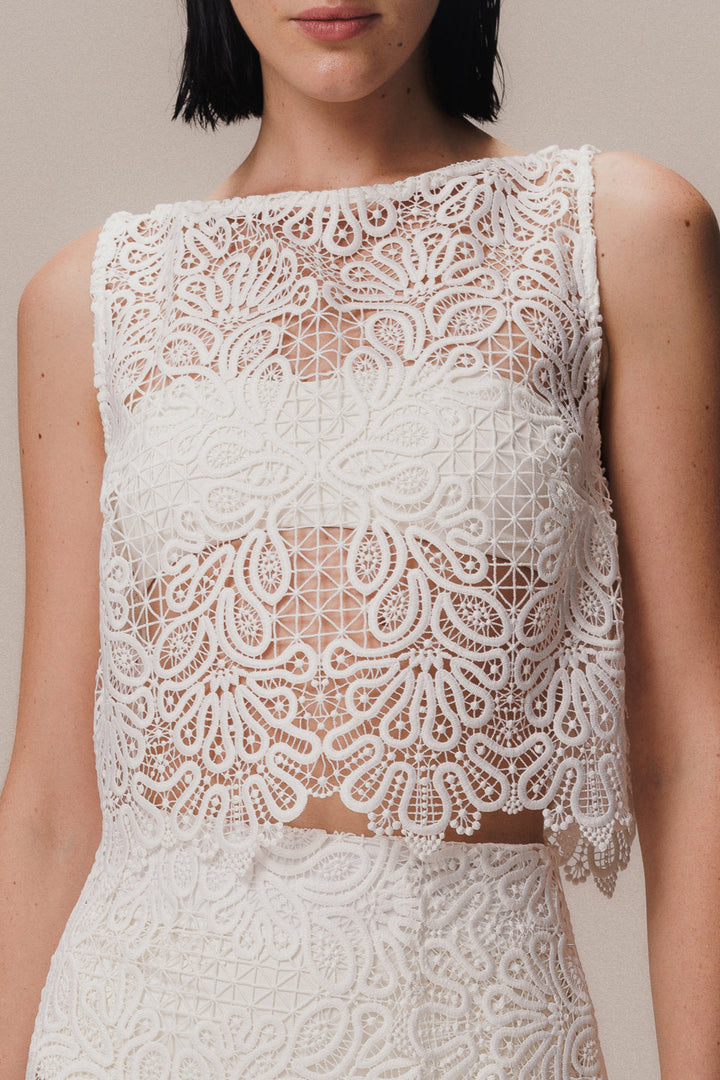 Top blusa in pizzo bianco