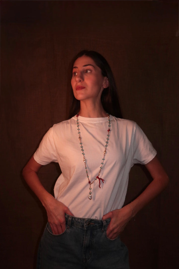Long Necklace with Pearl Sticks