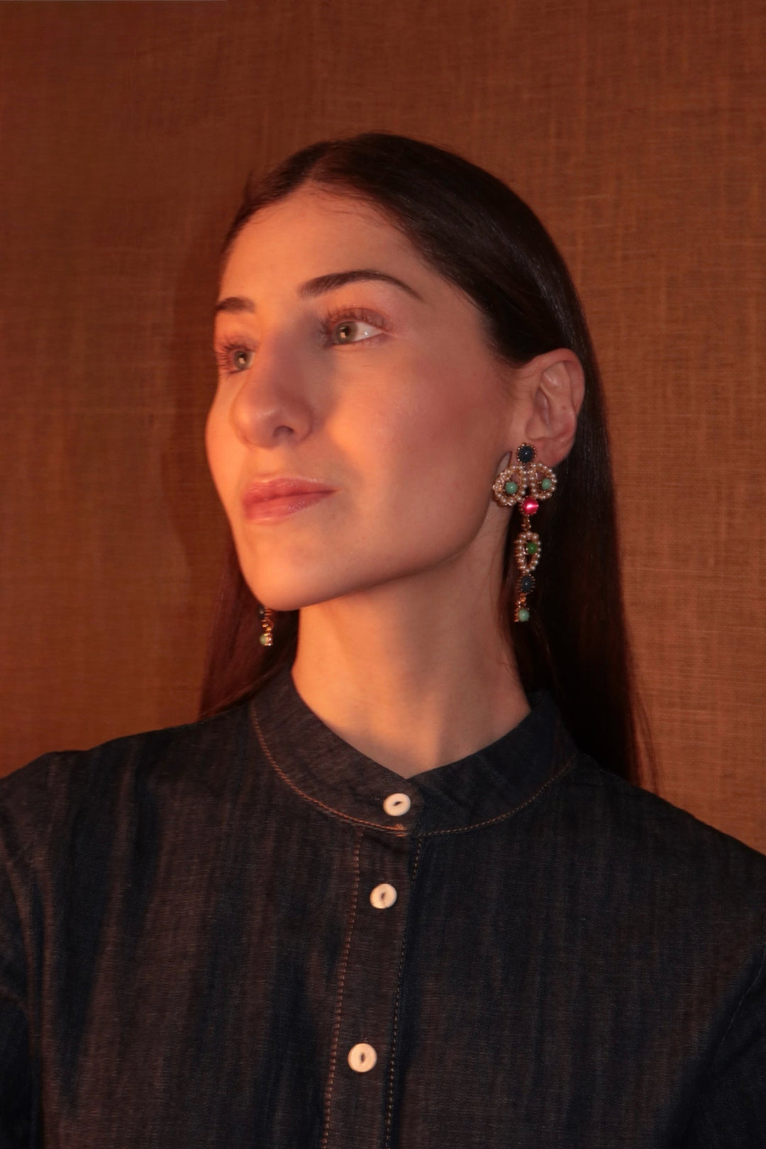 Pearl Earrings With Colored Stones