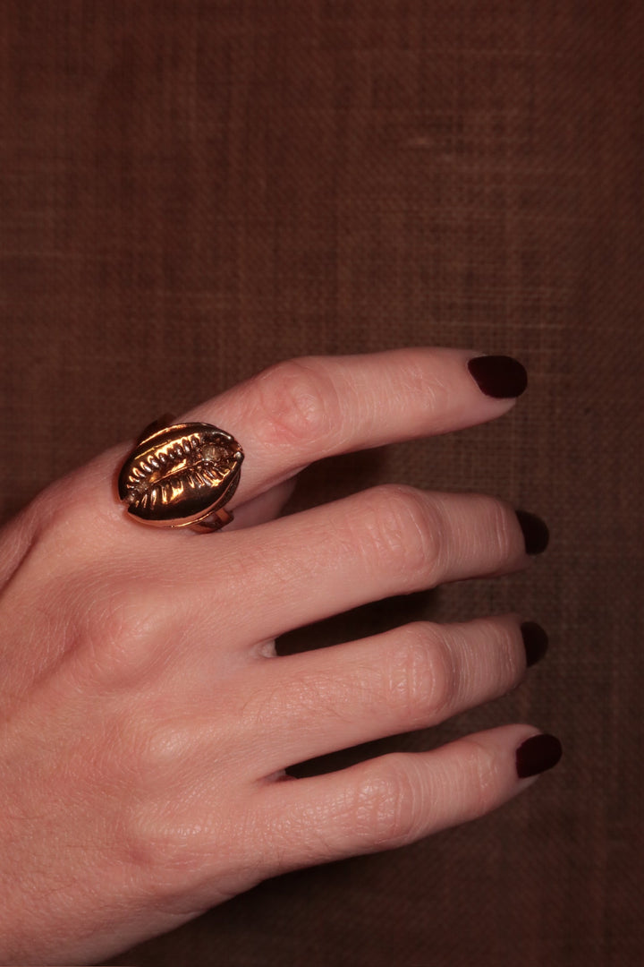Golden Cowrie Shell Ring