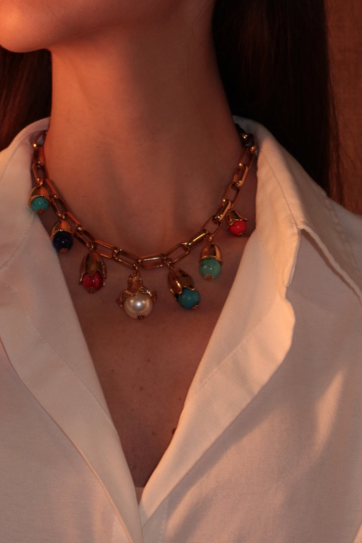Golden Tulip Necklace with Beads