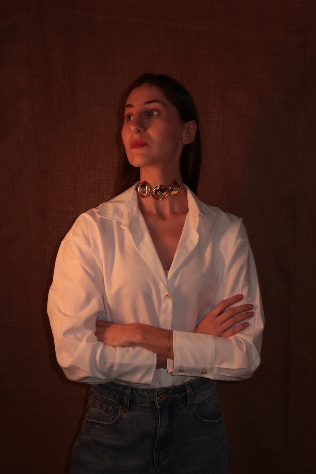 Gold Necklace with Turquoise Stone