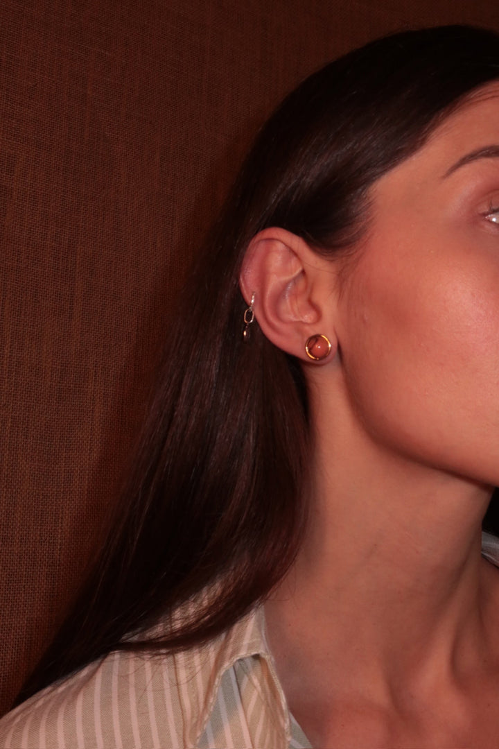 Botton Earrings in Coral