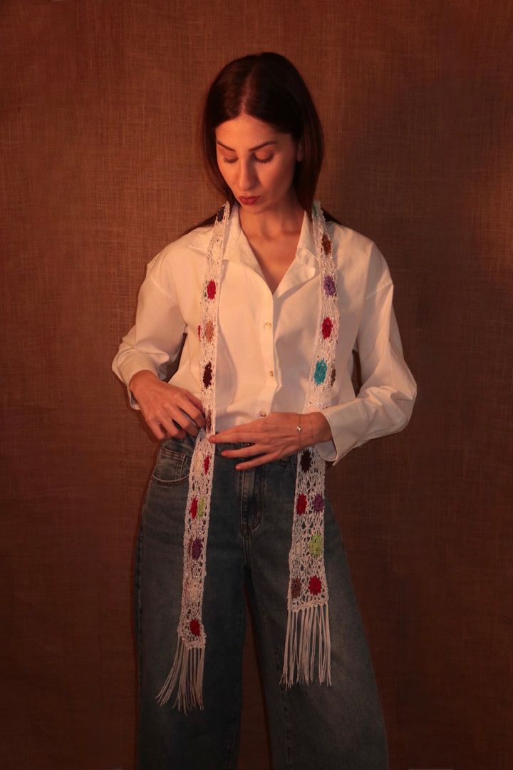 Bloom Crochet Wrap Off White Floral