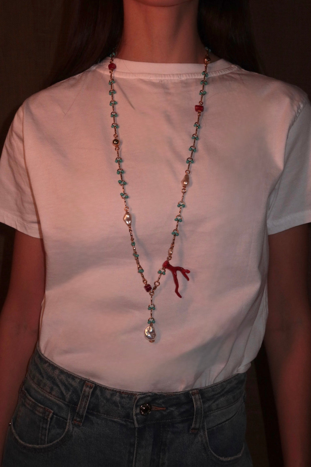 Long Necklace with Pearl Sticks