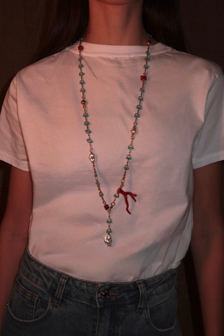 Long Necklace with Pearl Sticks
