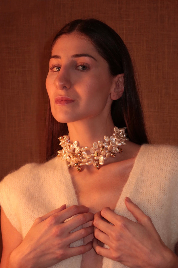 Baroque Pearl Choker With Gold