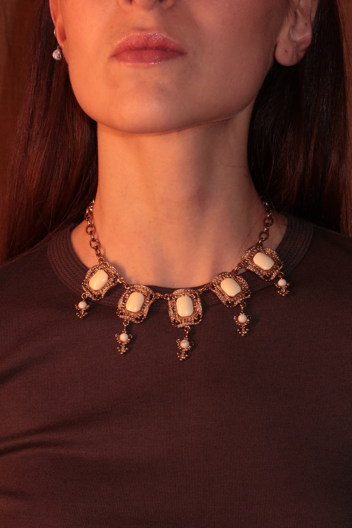 Golden Necklace with White Stones