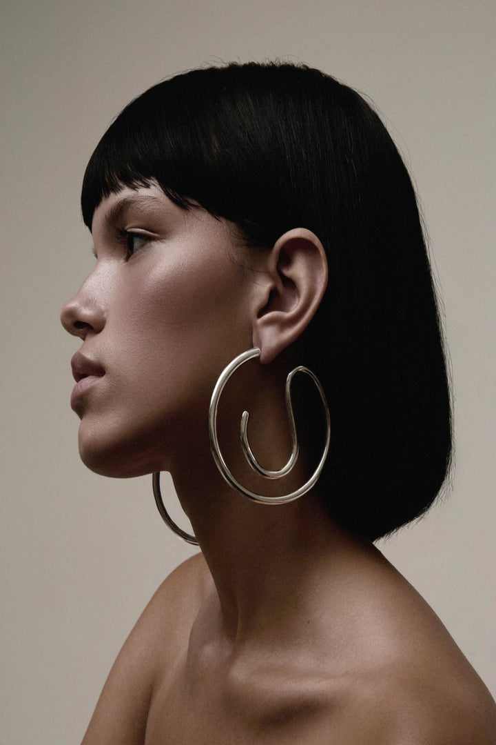 Clave Hoop Earrings in Silver