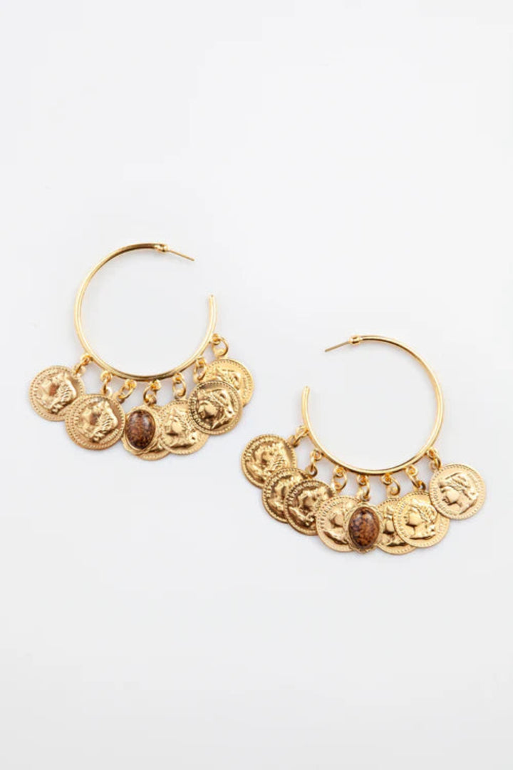Hoop Earrings with Medallions – Gold-Plated