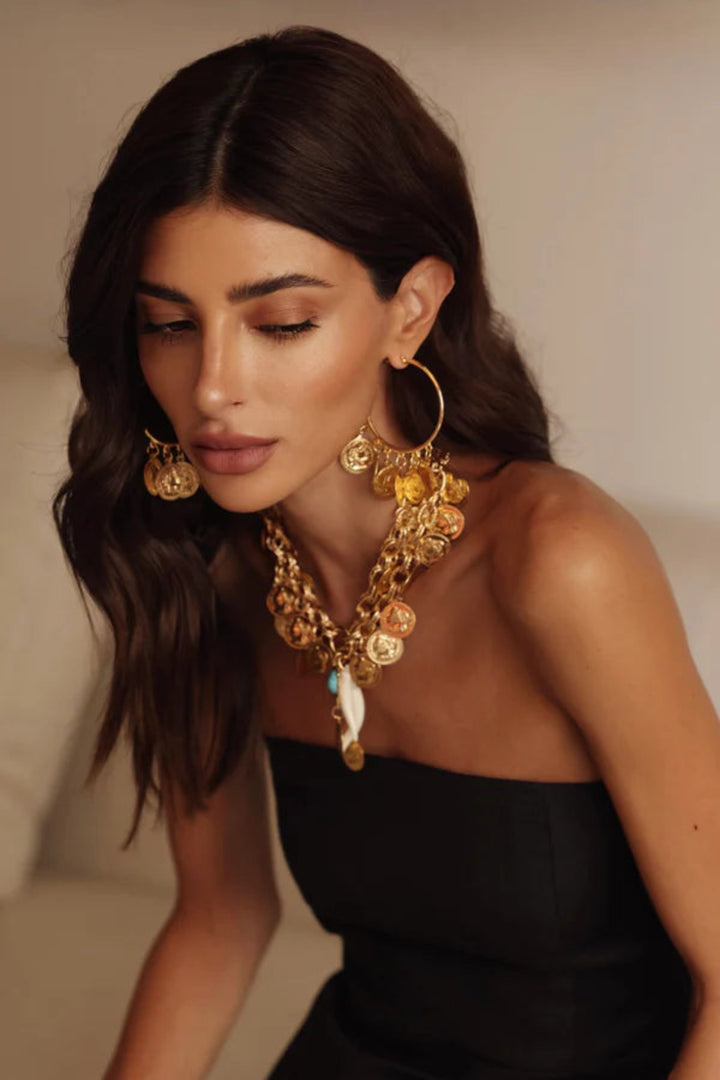 Hoop Earrings with Medallions – Gold-Plated