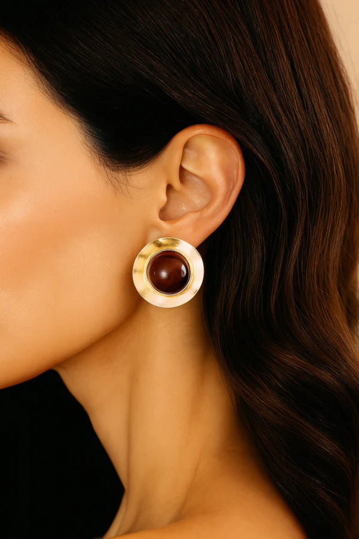 Eclipse Earrings – Gold-Plated with Amber Resin