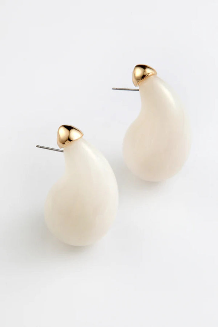 Off-White Resin Teardrop Earrings – Gold-Plated