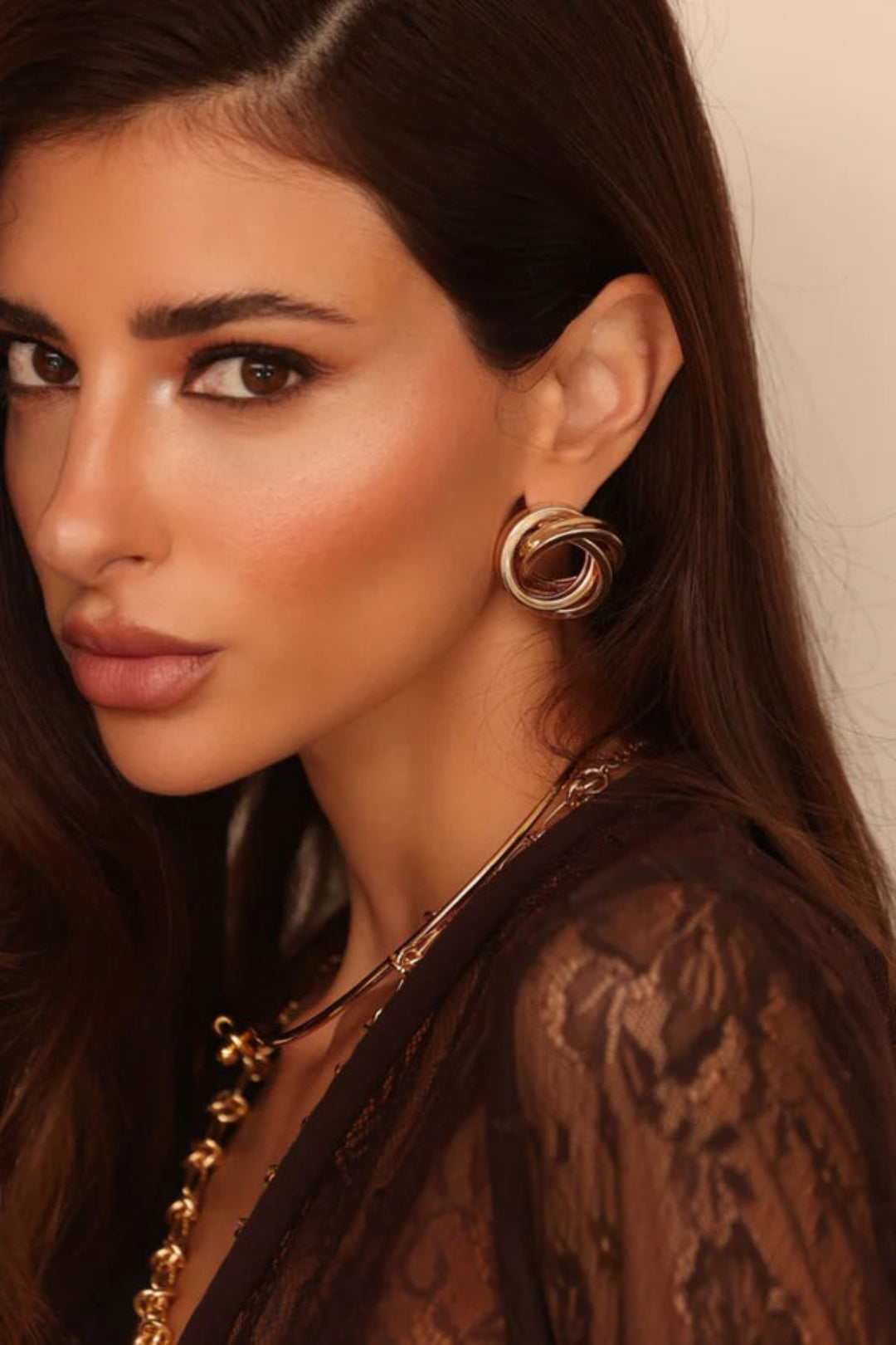 Triple Link Earrings Gold