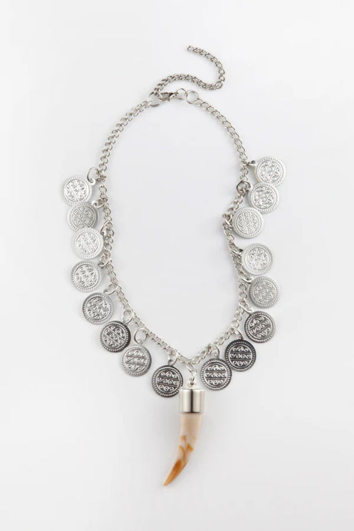 Silver Coin and Tiger Tooth Necklace