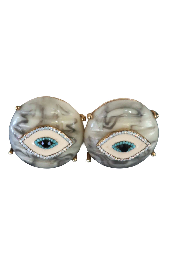 Round Evil Eye Earrings with details
