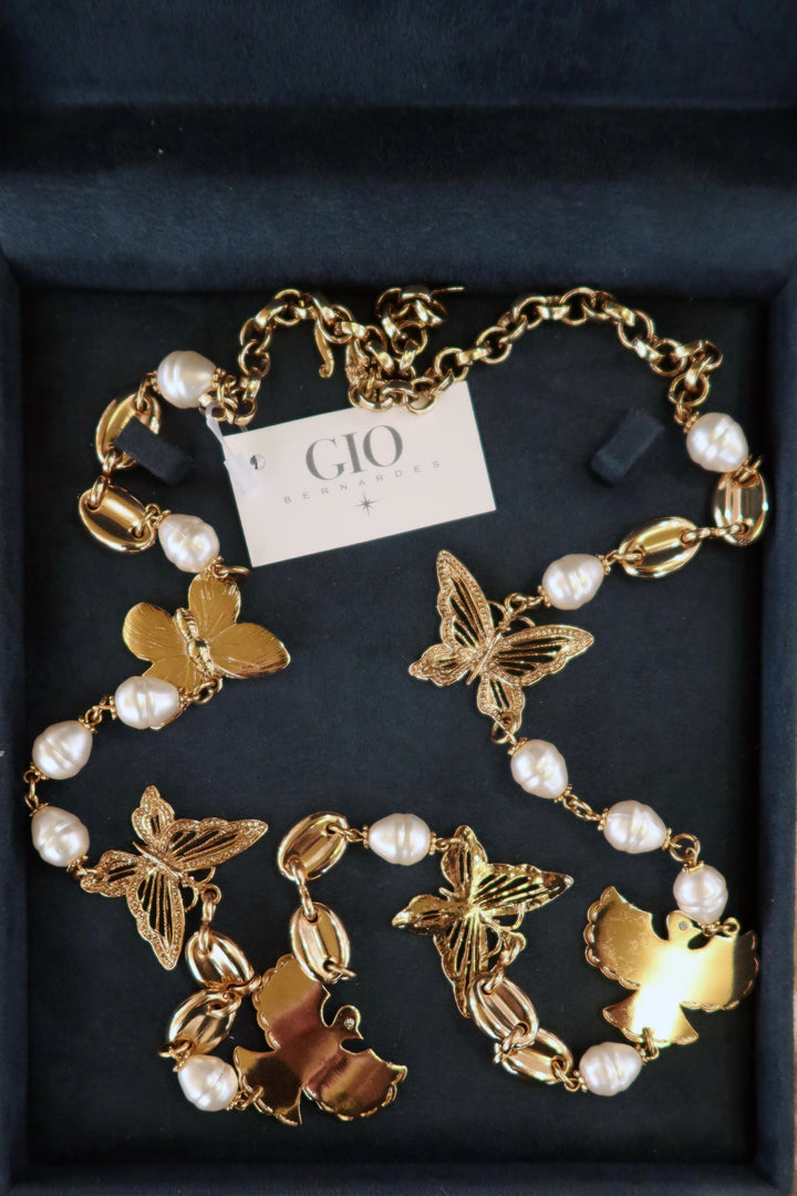 Golden Necklace with Birds and Butterflies