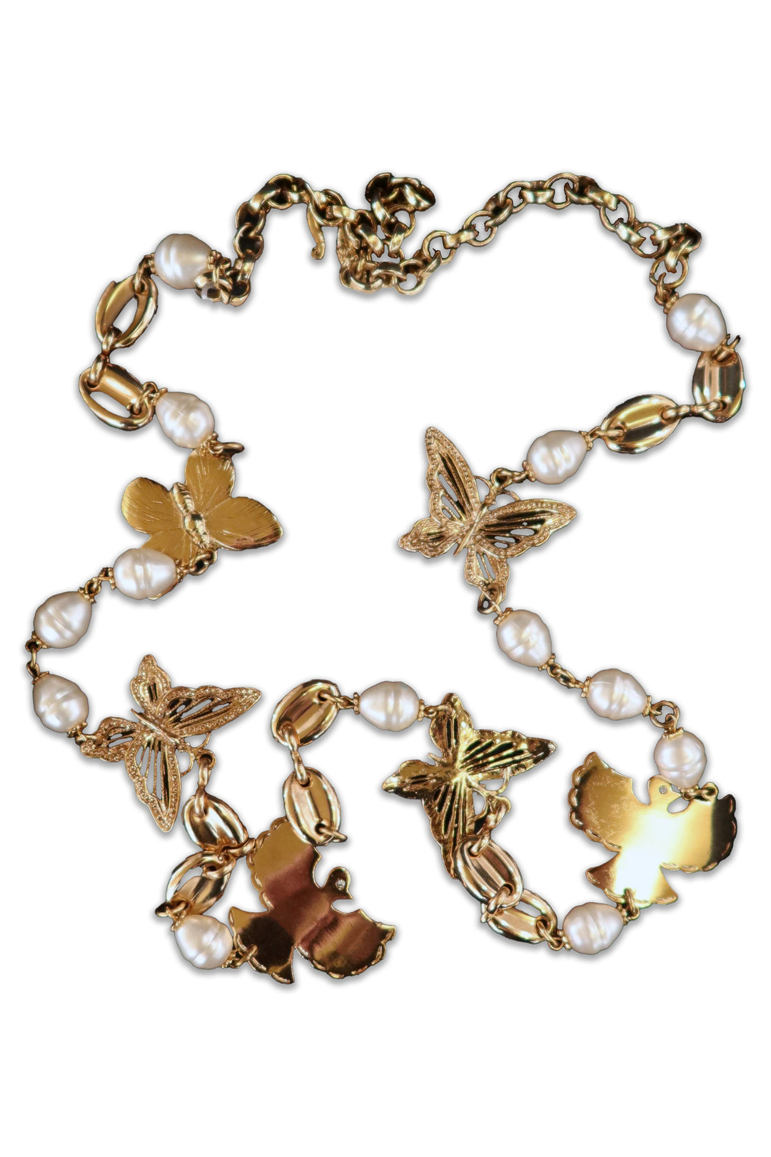 Golden Necklace with Birds and Butterflies