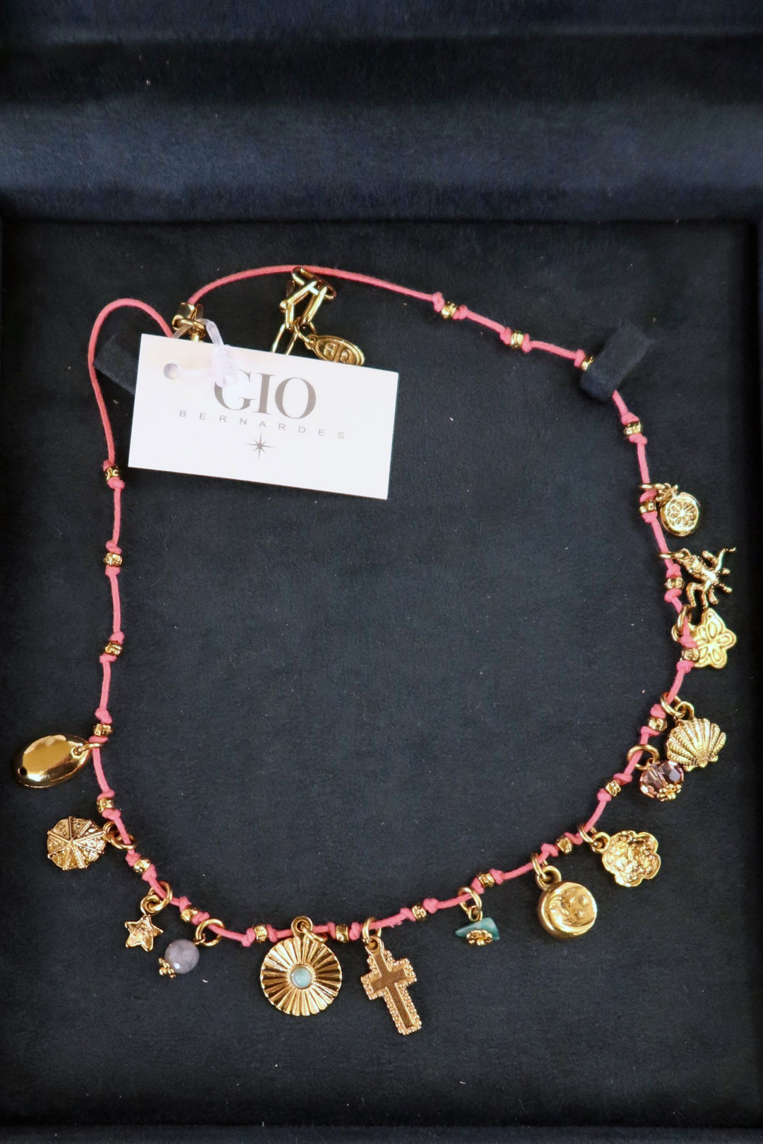 Pink Cord Necklace with Charms