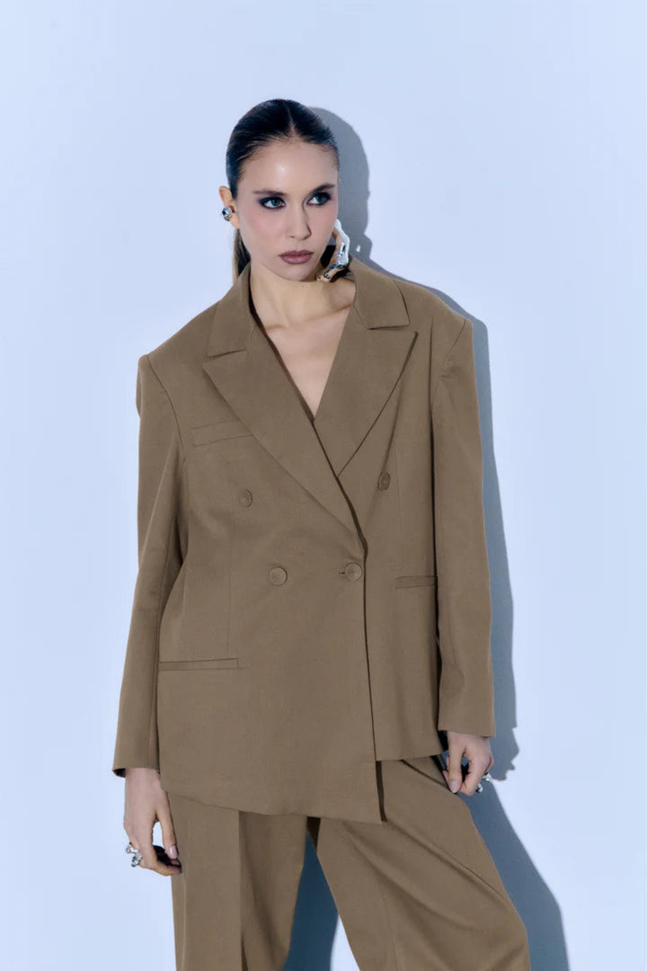 Bouclé Buckle Blazer Beige