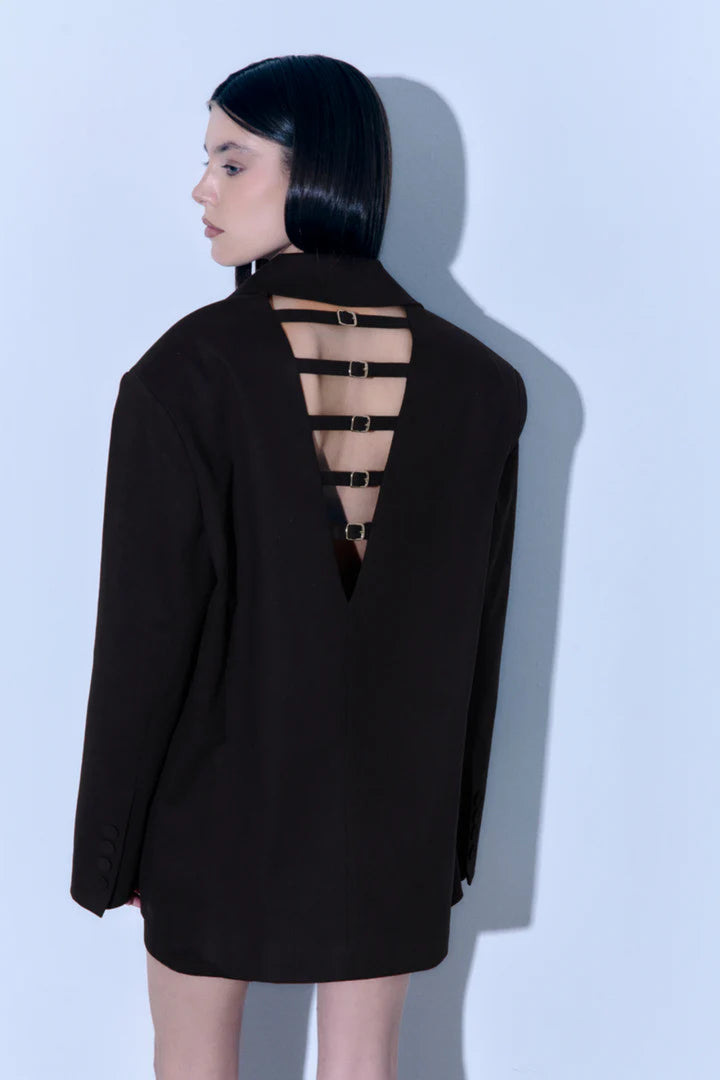 Bouclé Buckle Blazer Black