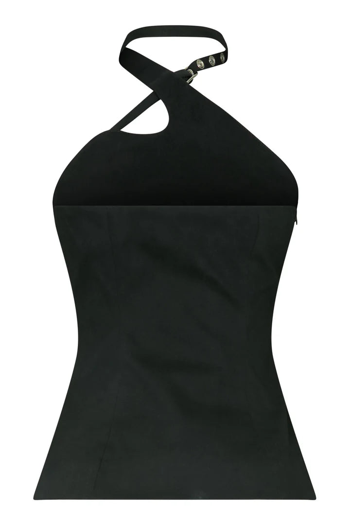 Bouclé Buckle Top – Black