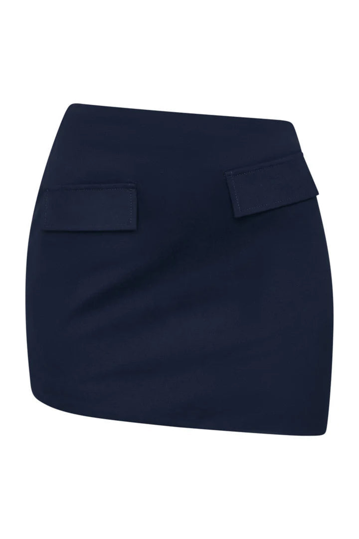 Oto Asymmetric Mini Skirt in Navy Blue