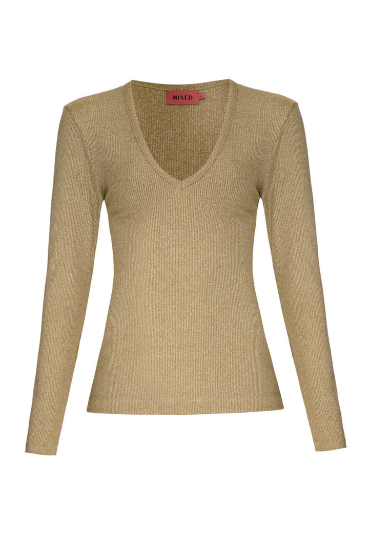 Melanie V-Neck Ribbed Long Sleeve Tee
