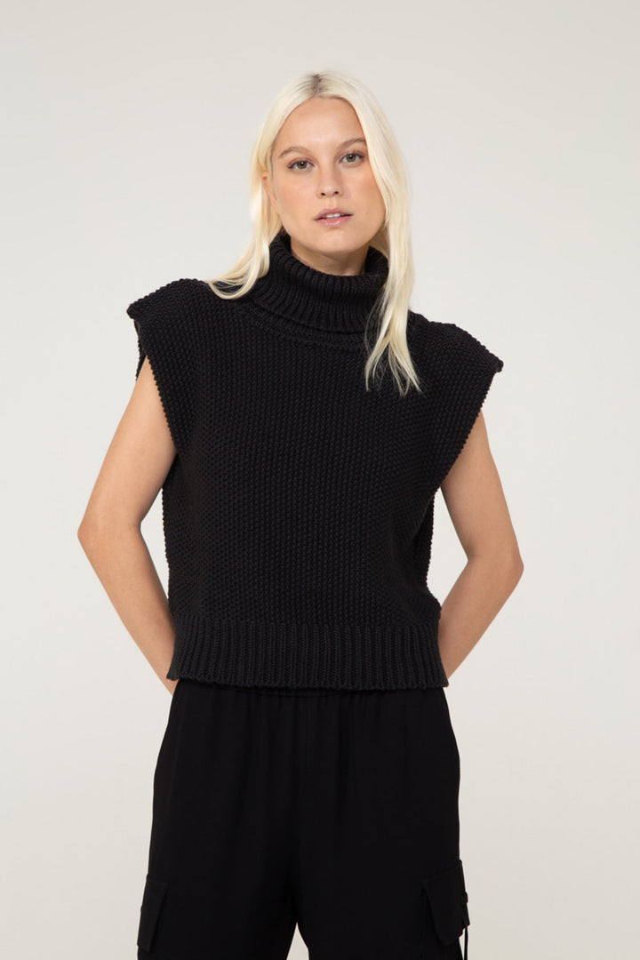 Cesca Black High-Neck Knit Vest