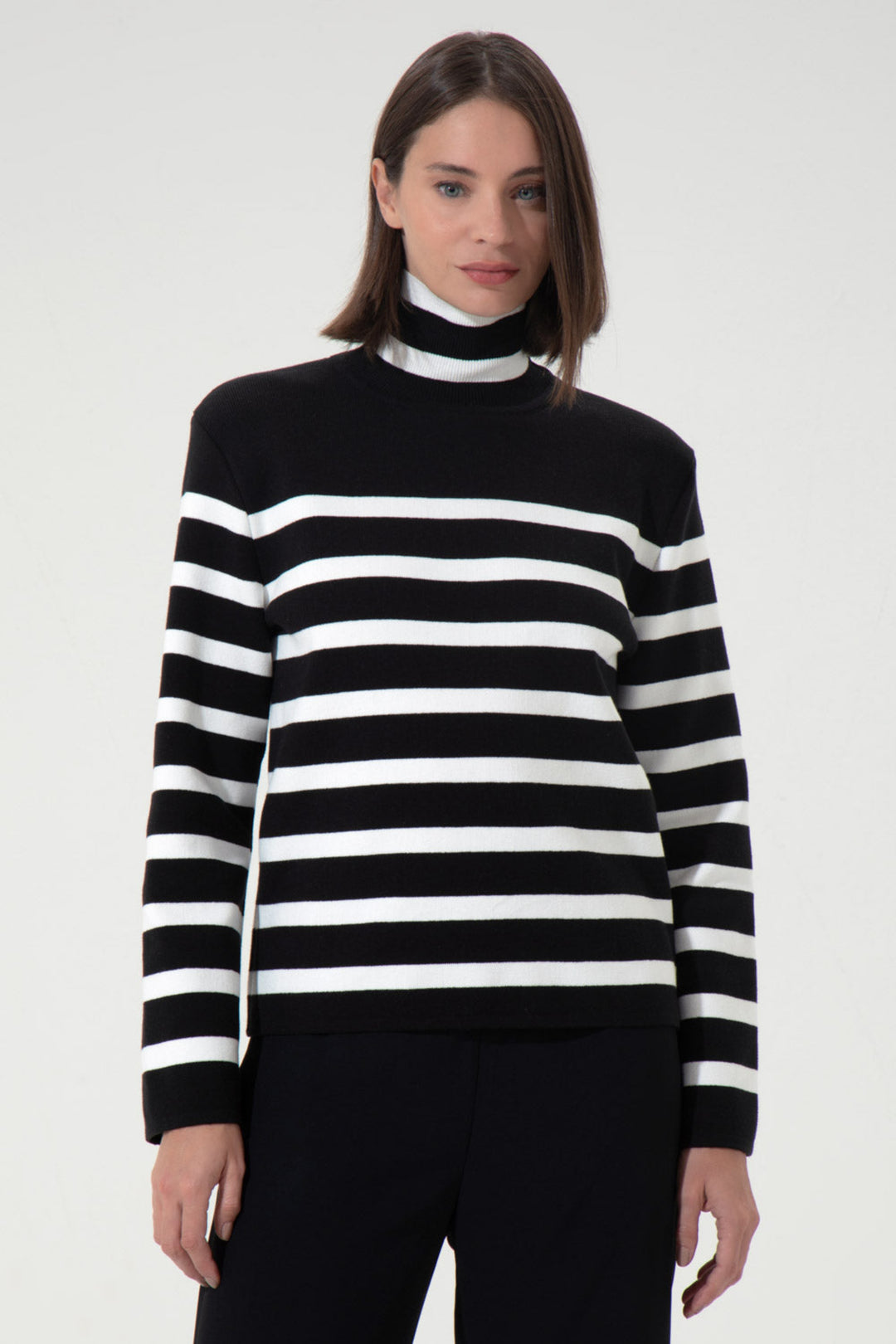 Lines Striped High-Neck Knit Sweater