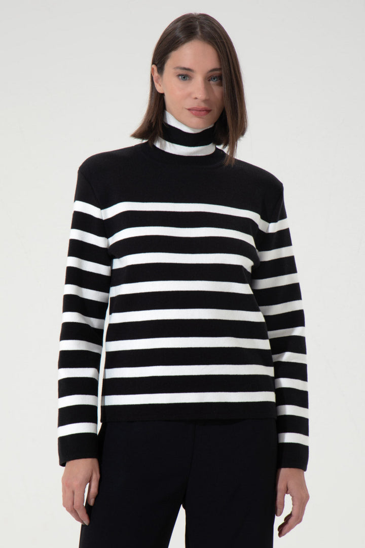 Lines Striped High-Neck Knit Sweater