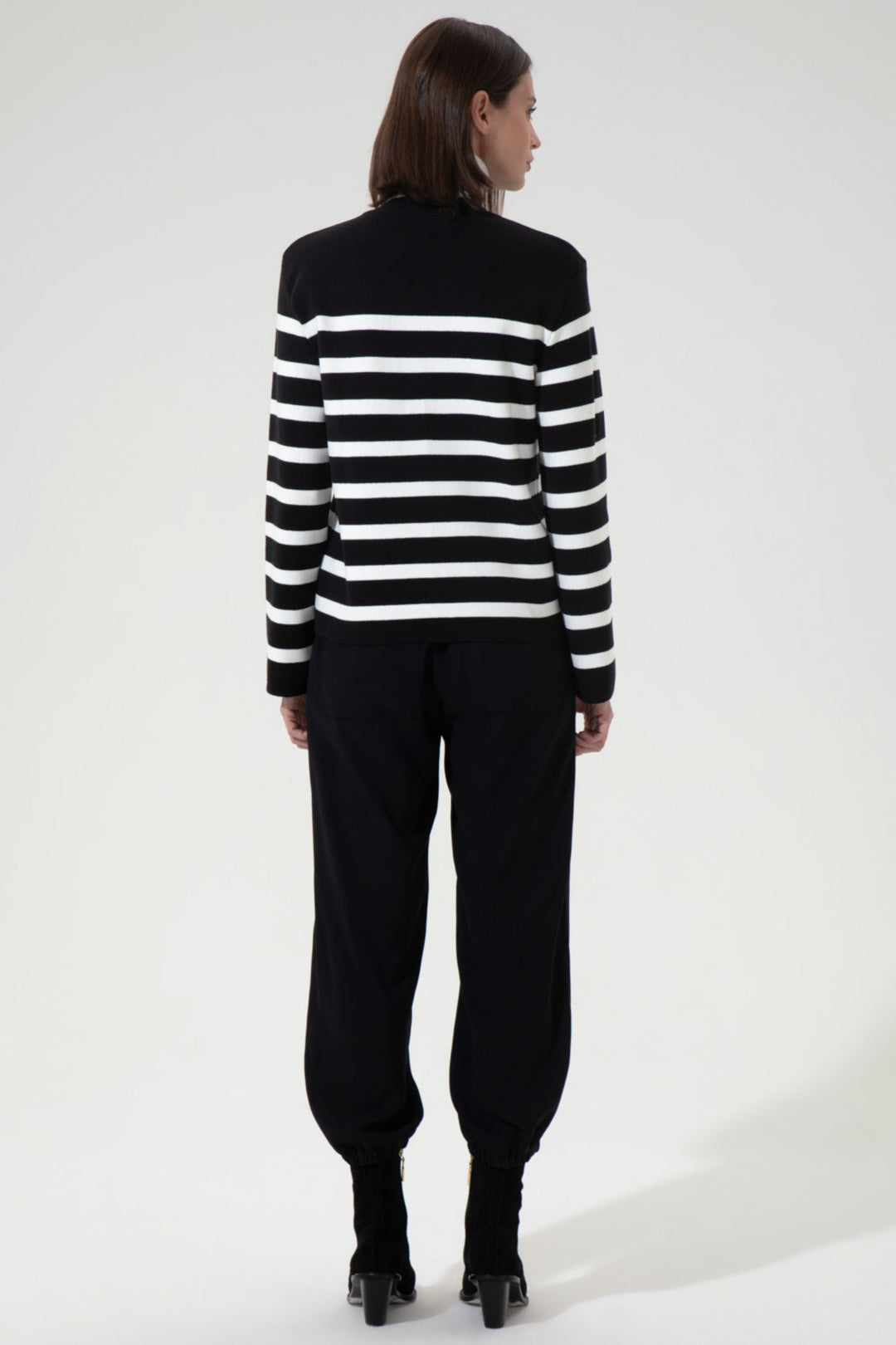 Lines Striped High-Neck Knit Sweater